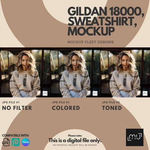 Gildan 18000 Sweatshirt Sand Color Mockup 001