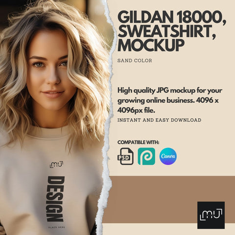 Gildan 18000 Sweatshirt Sand Color Mockup 001