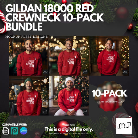 Gildan 18000 Red Sweatshirt Mockup Bundle 001 | Christmas Theme