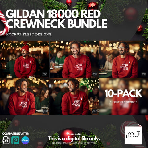 Gildan 18000 Red Sweatshirt Mockup Bundle 001 | Christmas Theme