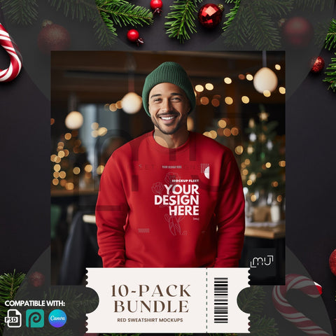 Gildan 18000 Red Sweatshirt Mockup Bundle 001 | Christmas Theme