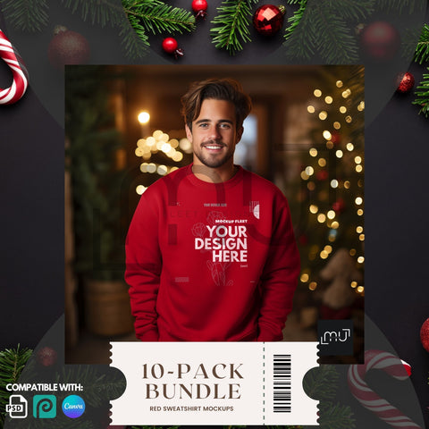 Gildan 18000 Red Sweatshirt Mockup Bundle 001 | Christmas Theme