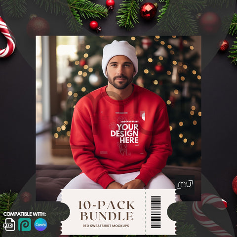 Gildan 18000 Red Sweatshirt Mockup Bundle 001 | Christmas Theme