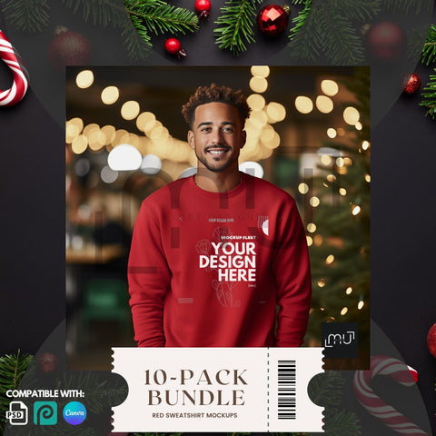 Gildan 18000 Red Sweatshirt Mockup Bundle 001 | Christmas Theme