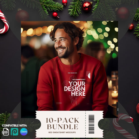 Gildan 18000 Red Sweatshirt Mockup Bundle 001 | Christmas Theme