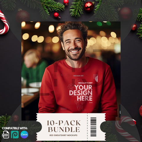 Gildan 18000 Red Sweatshirt Mockup Bundle 001 | Christmas Theme