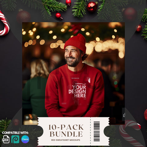 Gildan 18000 Red Sweatshirt Mockup Bundle 001 | Christmas Theme