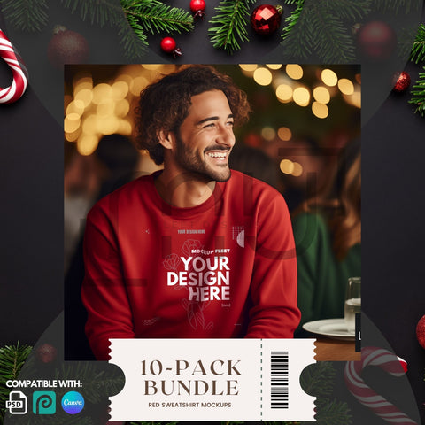 Gildan 18000 Red Sweatshirt Mockup Bundle 001 | Christmas Theme