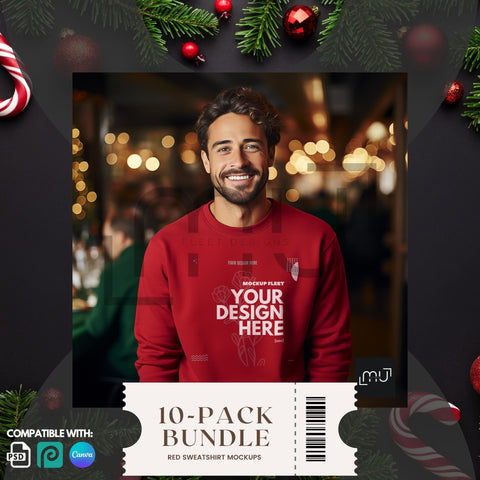 Gildan 18000 Red Sweatshirt Mockup Bundle 001 | Christmas Theme