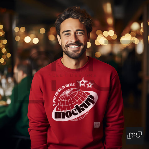 Gildan 18000 Red Sweatshirt Mockup 007 | Christmas Theme