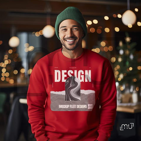 Gildan 18000 Red Sweatshirt Mockup 010 | Christmas Theme