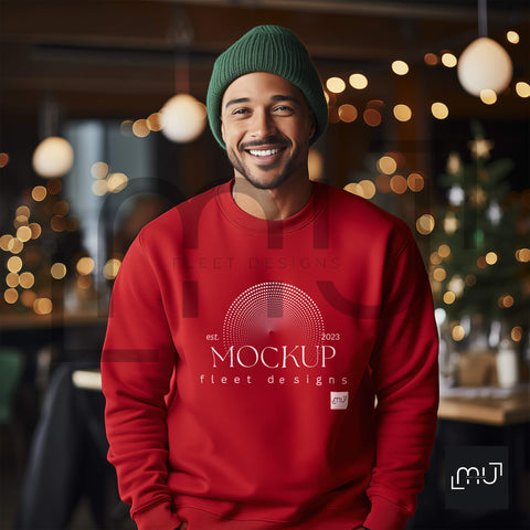 Gildan 18000 Red Sweatshirt Mockup 010 | Christmas Theme