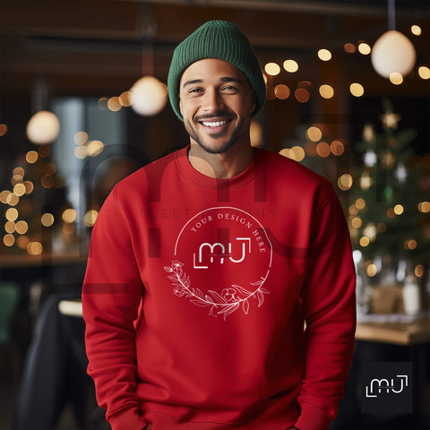 Gildan 18000 Red Sweatshirt Mockup 010 | Christmas Theme