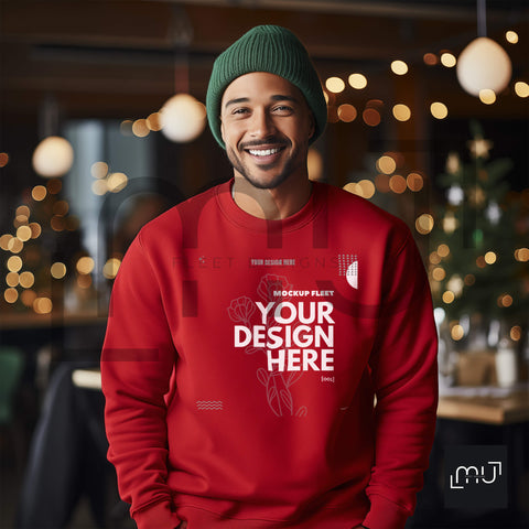 Gildan 18000 Red Sweatshirt Mockup 010 | Christmas Theme