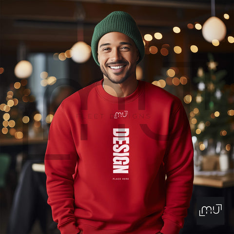 Gildan 18000 Red Sweatshirt Mockup 010 | Christmas Theme