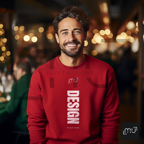 Gildan 18000 Red Sweatshirt Mockup 007 | Christmas Theme