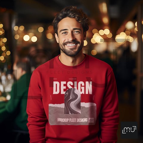 Gildan 18000 Red Sweatshirt Mockup 007 | Christmas Theme