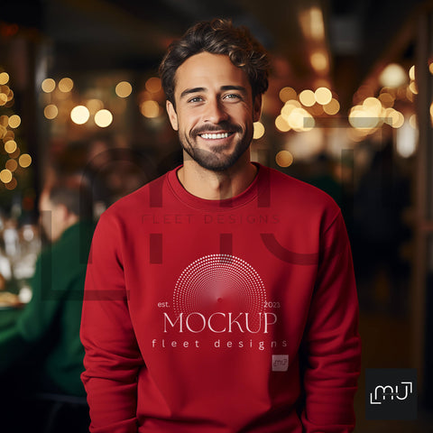 Gildan 18000 Red Sweatshirt Mockup 007 | Christmas Theme