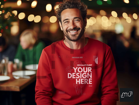 Gildan 18000 Red Sweatshirt Mockup 005 | Christmas Theme