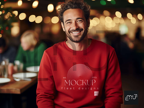 Gildan 18000 Red Sweatshirt Mockup 005 | Christmas Theme