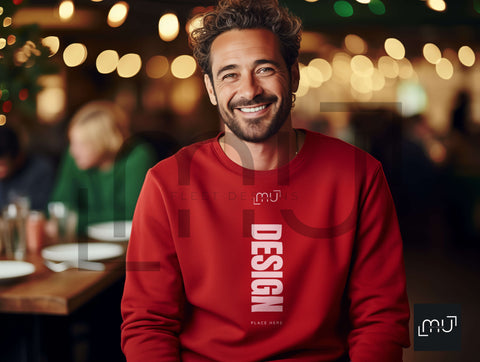 Gildan 18000 Red Sweatshirt Mockup 005 | Christmas Theme