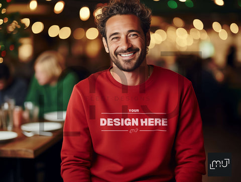 Gildan 18000 Red Sweatshirt Mockup 005 | Christmas Theme