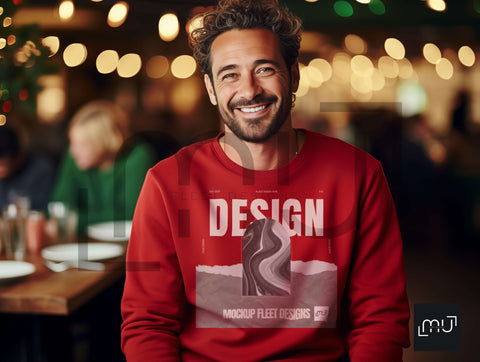 Gildan 18000 Red Sweatshirt Mockup 005 | Christmas Theme