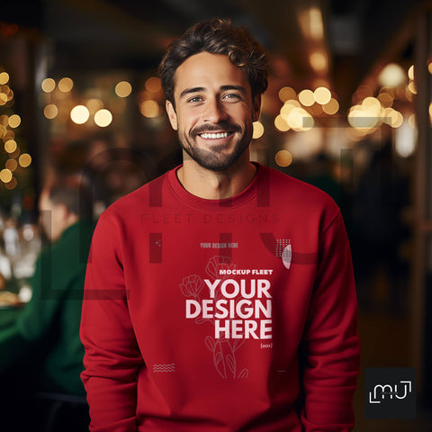 Gildan 18000 Red Sweatshirt Mockup 007 | Christmas Theme