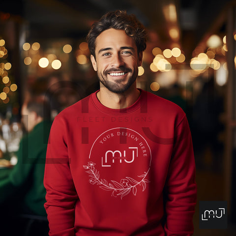 Gildan 18000 Red Sweatshirt Mockup 007 | Christmas Theme