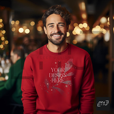 Gildan 18000 Red Sweatshirt Mockup 007 | Christmas Theme