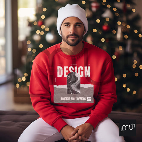 Gildan 18000 Red Sweatshirt Mockup 008 | Christmas Theme