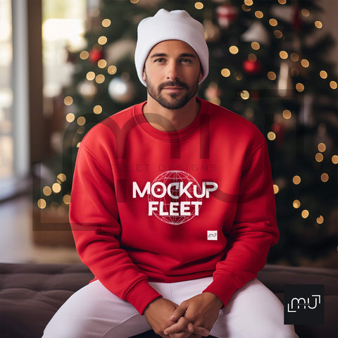 Gildan 18000 Red Sweatshirt Mockup 008 | Christmas Theme