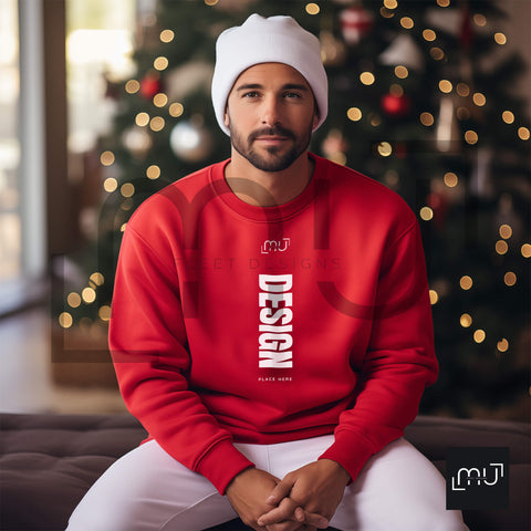 Gildan 18000 Red Sweatshirt Mockup 008 | Christmas Theme