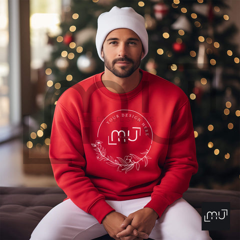 Gildan 18000 Red Sweatshirt Mockup 008 | Christmas Theme