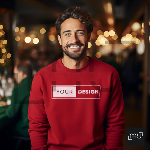 Gildan 18000 Red Sweatshirt Mockup 007 | Christmas Theme