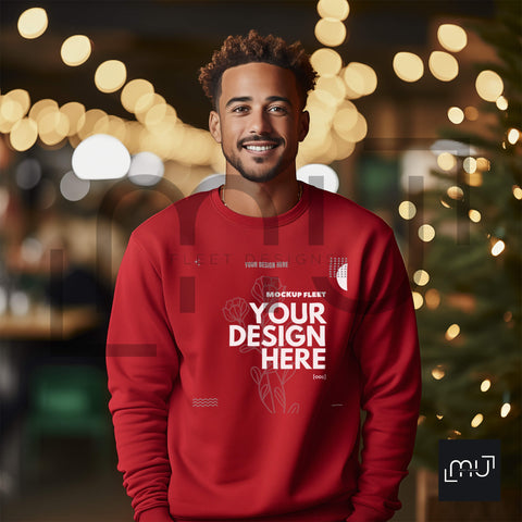 Gildan 18000 Red Sweatshirt Mockup 009 | Christmas Theme