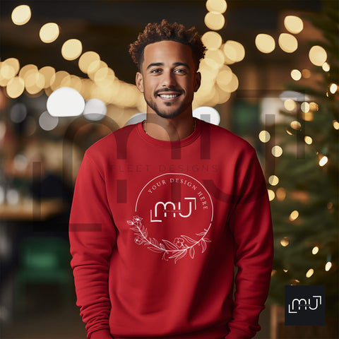 Gildan 18000 Red Sweatshirt Mockup 009 | Christmas Theme