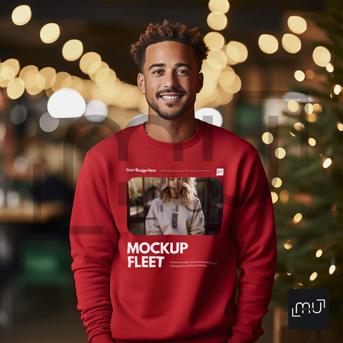 Gildan 18000 Red Sweatshirt Mockup 009 | Christmas Theme