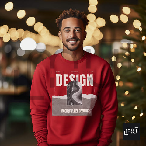 Gildan 18000 Red Sweatshirt Mockup 009 | Christmas Theme