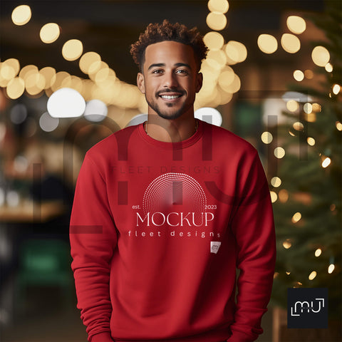 Gildan 18000 Red Sweatshirt Mockup 009 | Christmas Theme