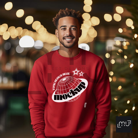 Gildan 18000 Red Sweatshirt Mockup 009 | Christmas Theme