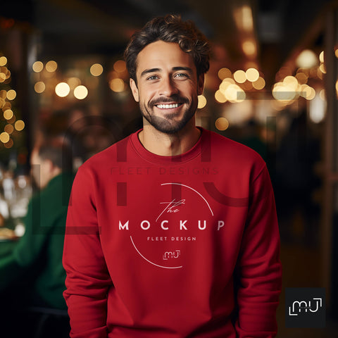 Gildan 18000 Red Sweatshirt Mockup 007 | Christmas Theme