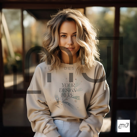 Gildan 18000 Sweatshirt Sand Color Mockup 001