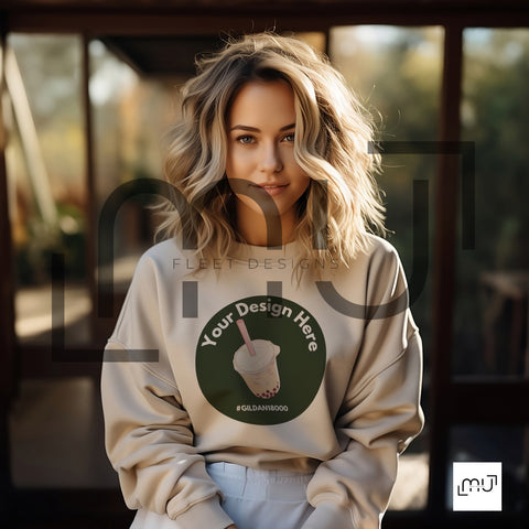 Gildan 18000 Sweatshirt Sand Color Mockup 001