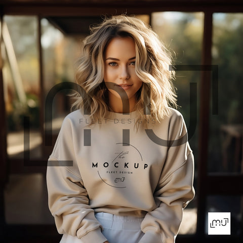 Gildan 18000 Sweatshirt Sand Color Mockup 001