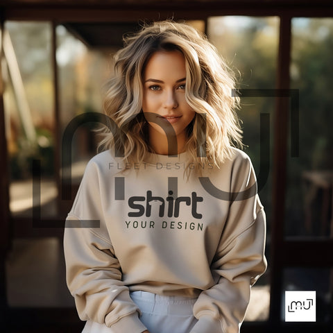 Gildan 18000 Sweatshirt Sand Color Mockup 001