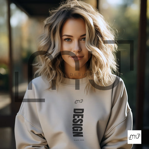 Gildan 18000 Sweatshirt Sand Color Mockup 002