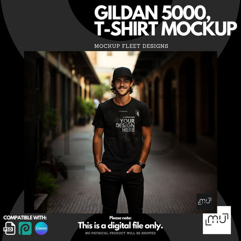 Gildan 5000 Mockup | Black T-Shirt 006