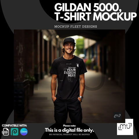 Gildan 5000 Mockup | Black T-Shirt 007