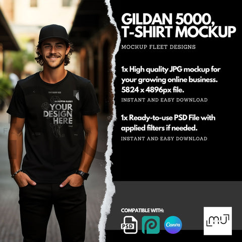 Gildan 5000 Mockup | Black T-Shirt 006